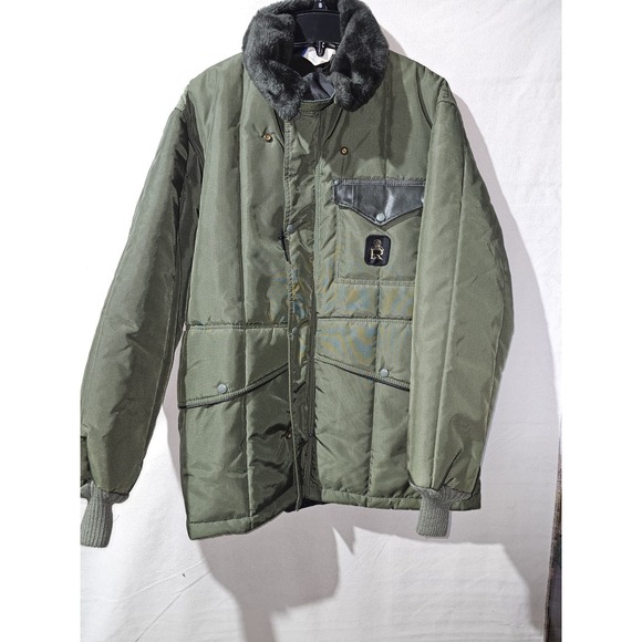 VTG RefrigiWear Men Size L Olive Green Sherpa Collar Insulated Jacket (USED)